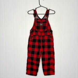 Vintage OshKosh Toddler Red & Black Checkered Corduroy Overalls Size 24 Months